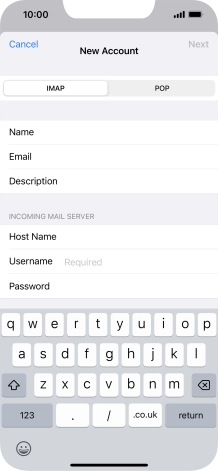 Press Username and key in the username for your email account.