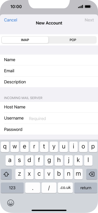 Press Username and key in the username for your email account.