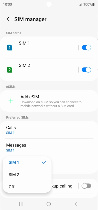 Press the required setting.