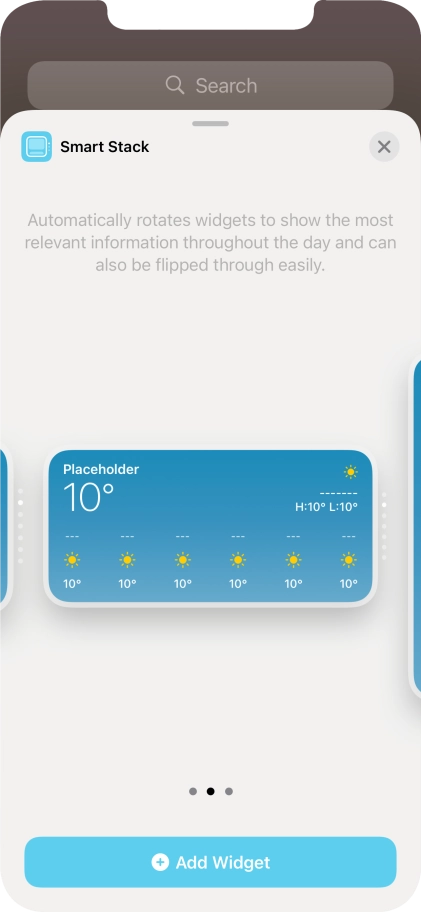 Slide your finger right or left on the screen to select the required widget size.