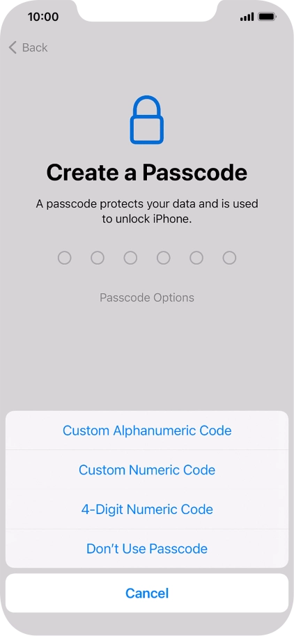 Follow the instructions on the screen to turn on use of phone lock code or press Don't Use Passcode. Follow the instructions on the screen to turn on use of phone lock code or press Don't Use Passcode.