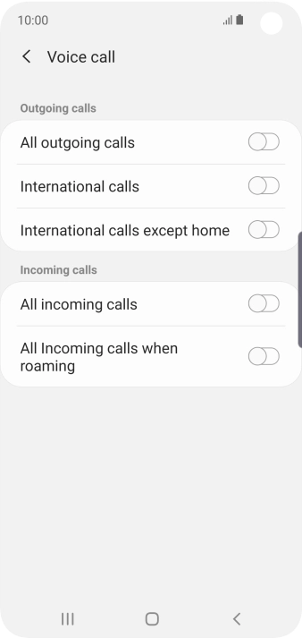 Press the indicator next to the required barring type to turn the function on or off.