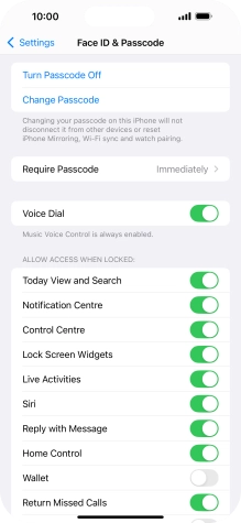 Press Turn Passcode Off and key in the phone lock code.