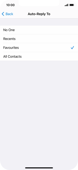 Press the required setting to select which contacts should automatically be notified that Do Not Disturb While Driving is turned on.