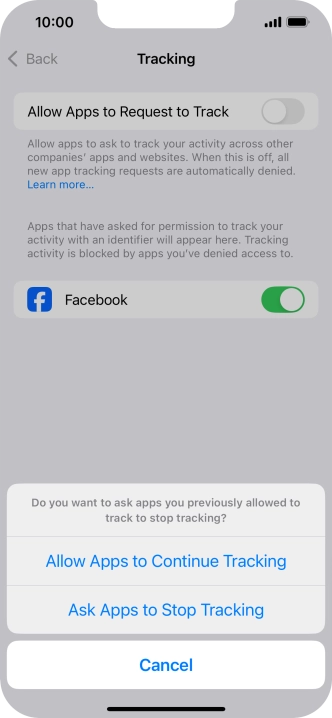 If you turn off the function, press the required setting.