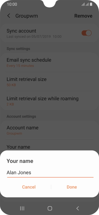 Key in the required sender name and press Done.
