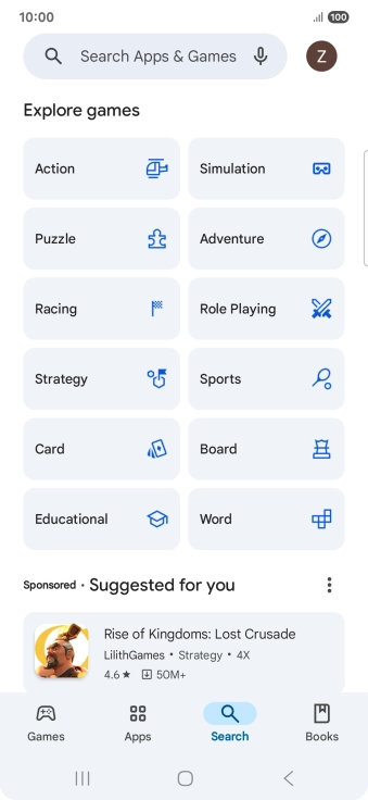 Press the search field.