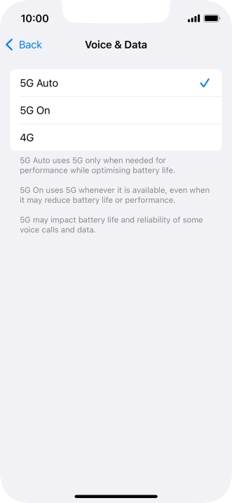 To turn on automatic switch between 5G and 4G, press 5G Auto.