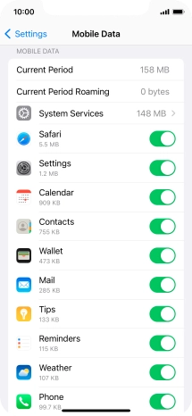The data usage for each application is displayed below the name of the application. The data usage for each application is displayed below the name of the application.