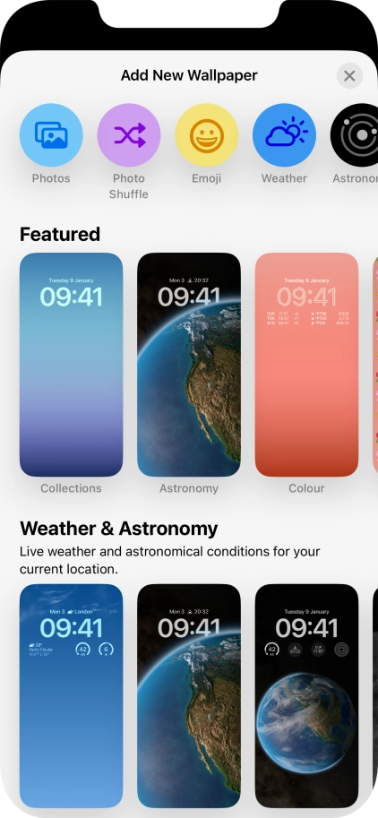 Press the required category and follow the instructions on the screen to select the required background image.