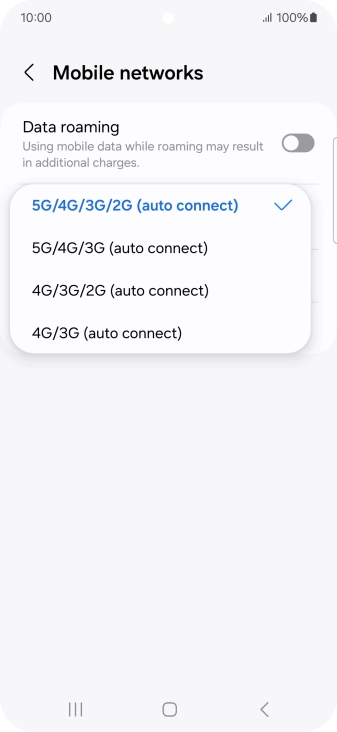 Press the required network mode.