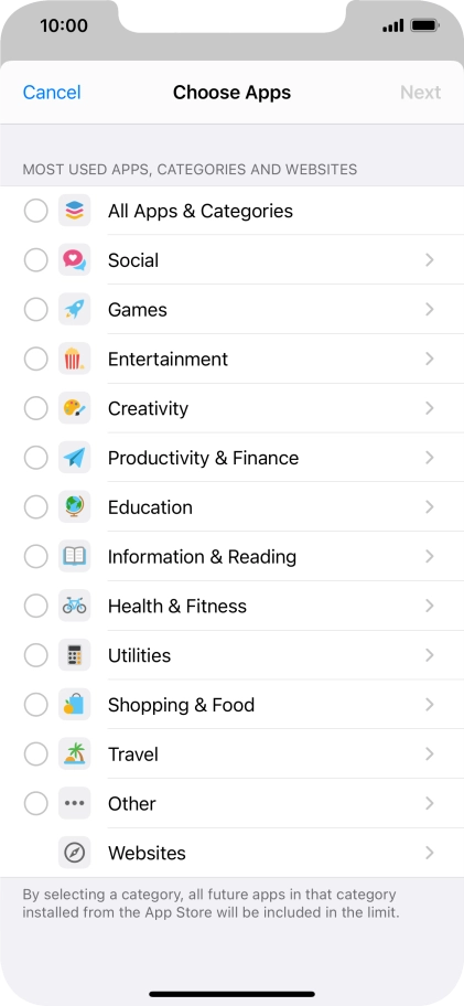 Press the required categories.