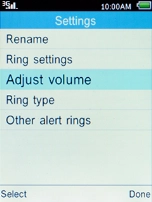 Select Adjust volume and press the Left selection key.