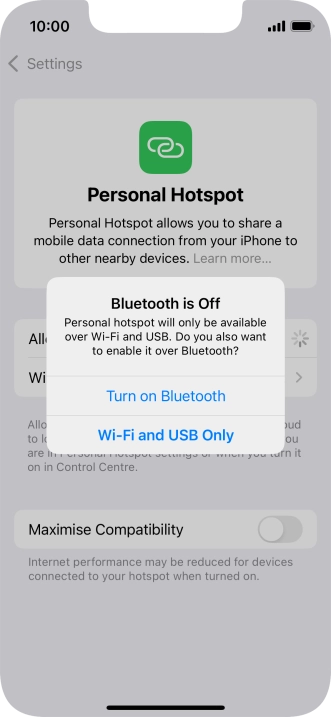 If Wi-Fi is turned on, press Wi-Fi and USB Only.