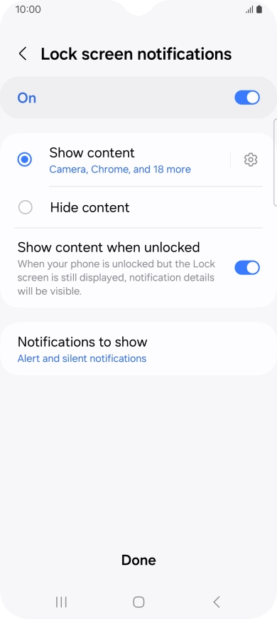 Press the required settings to turn them on or off.