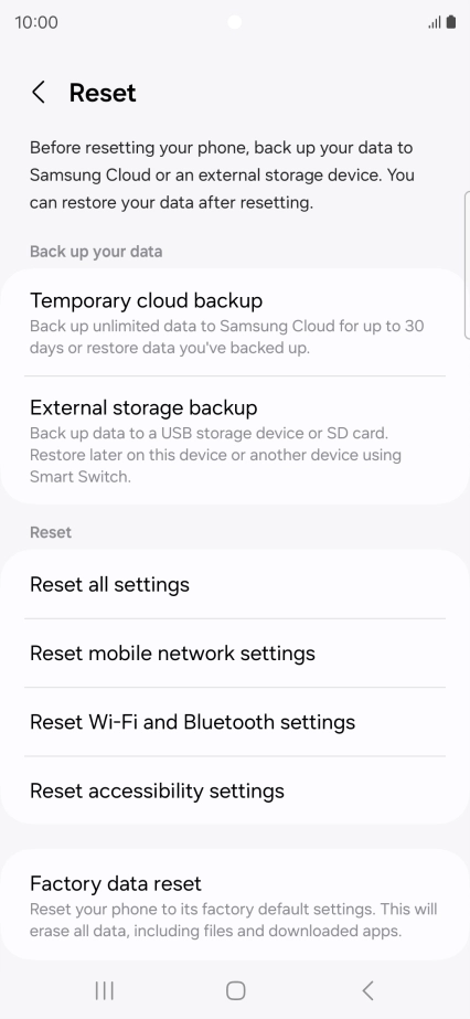Press Reset mobile network settings. Press Reset mobile network settings.