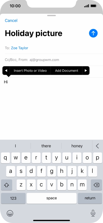Press Insert Photo or Video and follow the instructions on the screen to attach a picture or a video clip.