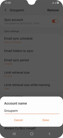Key in the required name for the email account and press Done.