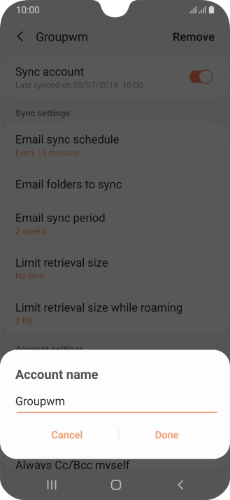 Key in the required name for the email account and press Done.