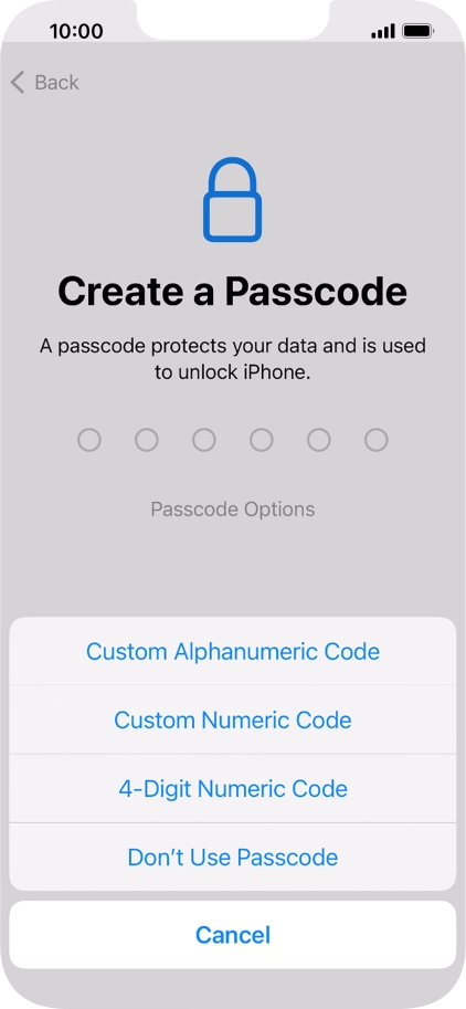 Follow the instructions on the screen to turn on use of phone lock code or press Don't Use Passcode.