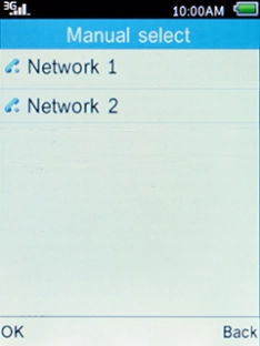 Select the required network and press the Left selection key.