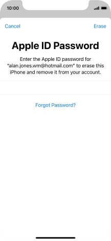Key in the password for your Apple ID and press Erase. Wait a moment while the factory default settings are restored. Follow the instructions on the screen to set up your phone and prepare it for use.