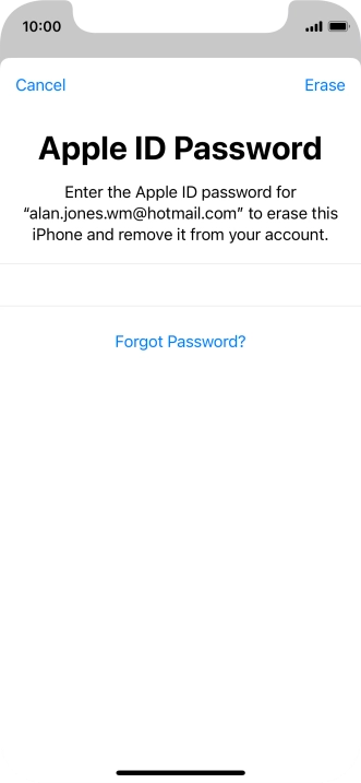 Key in the password for your Apple ID and press Erase. Wait a moment while the factory default settings are restored. Follow the instructions on the screen to set up your phone and prepare it for use.