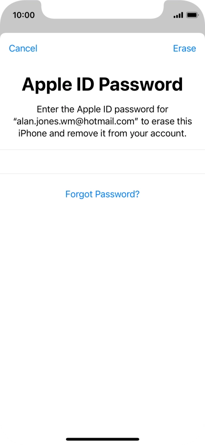 Key in the password for your Apple ID and press Erase. Wait a moment while the factory default settings are restored. Follow the instructions on the screen to set up your phone and prepare it for use.