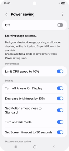 Press the indicators next to the required settings.