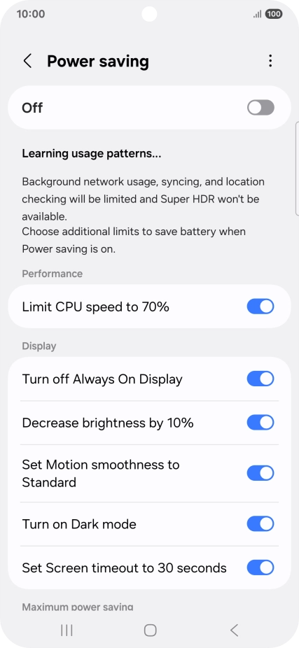 Press the indicators next to the required settings.