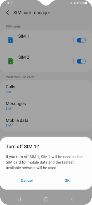 Press OK to turn use of the SIM on or off.