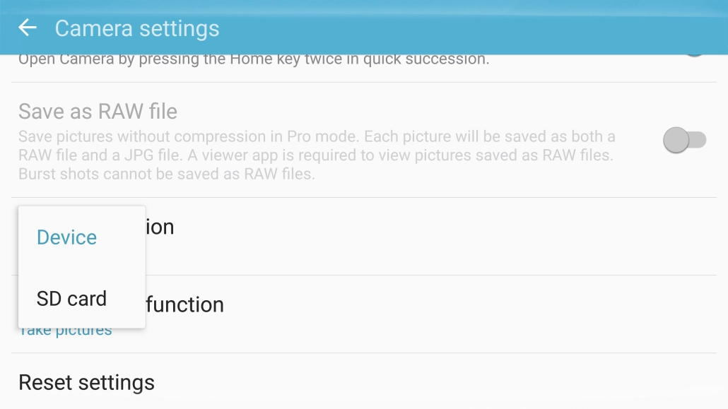 Press the required setting.