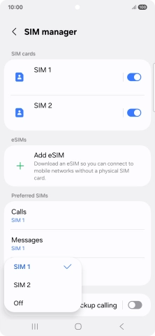Press the required setting.