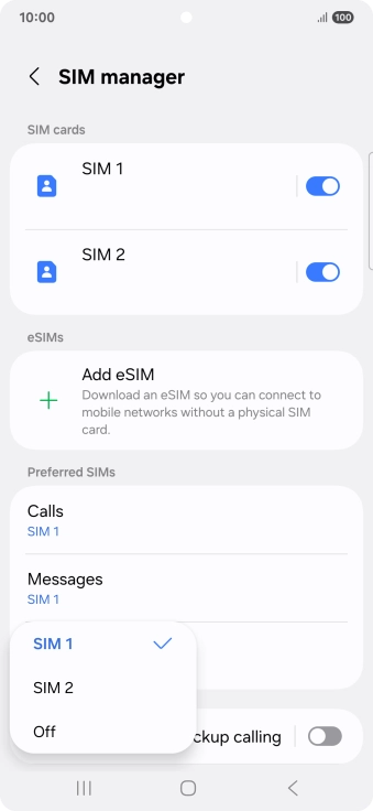 Press the required setting.