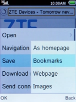 Select Bookmarks and press the Left selection key.