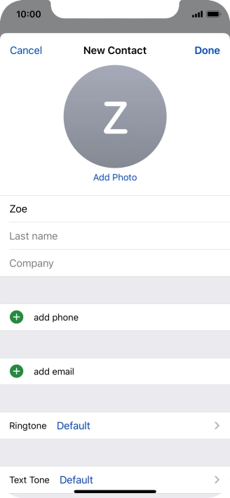 Press Last name and key in the last name. Press Last name and key in the last name.