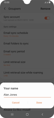 Key in the required sender name and press Done.
