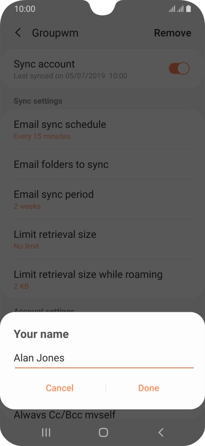 Key in the required sender name and press Done.
