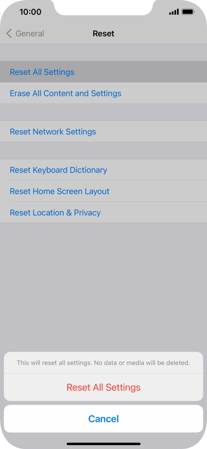 Press Reset All Settings.