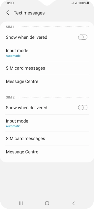 Press Message Centre below the required SIM.