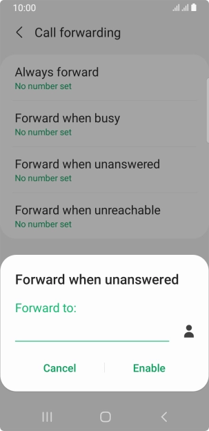 Key in (prefix) 5 (your phone number) and press Enable. Key in (prefix) 5 (your phone number) and press Enable.