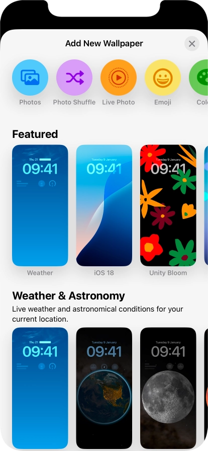 Press the required category and follow the instructions on the screen to select the required background image.