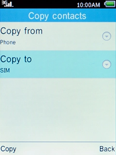 Select Copy to and press the Left selection key.