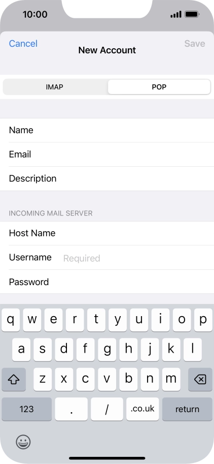 Press Username and key in the username for your email account.