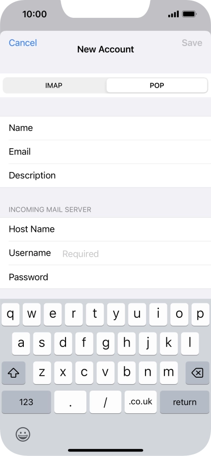 Press Username and key in the username for your email account.