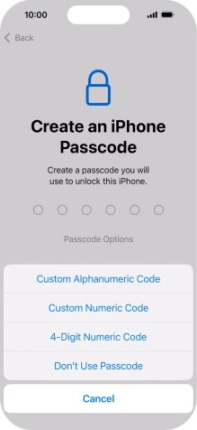 Follow the instructions on the screen to turn on use of phone lock code or press Don't Use Passcode.