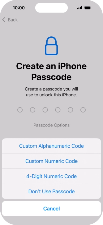 Follow the instructions on the screen to turn on use of phone lock code or press Don't Use Passcode.