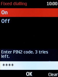 Key in the PIN2 and press the Navigation key.