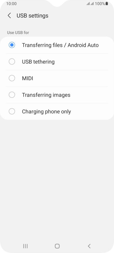 Press Transferring files / Android Auto.