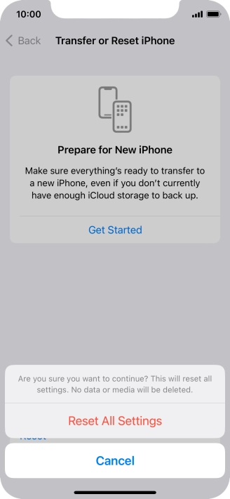 Press Reset All Settings. Wait a moment while the factory default settings are restored. Follow the instructions on the screen to set up your phone and prepare it for use. Press Reset All Settings. Wait a moment while the factory default settings are restored. Follow the instructions on the screen to set up your phone and prepare it for use.